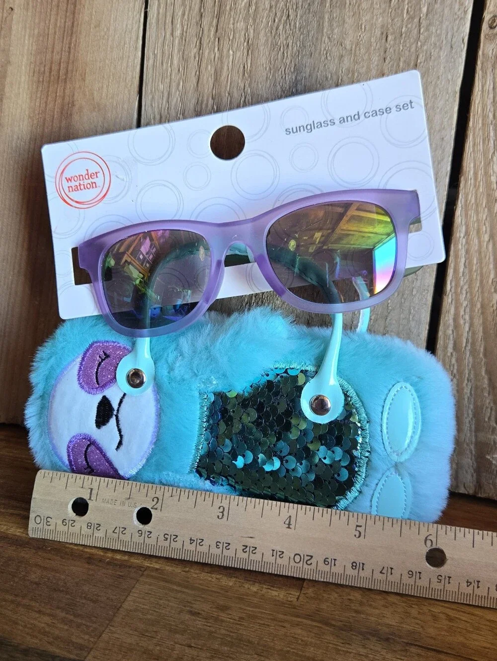 Wonder Nation Kids Sloth Plush Sunglasses & Case Set Purple Mirrored Lenses NWT